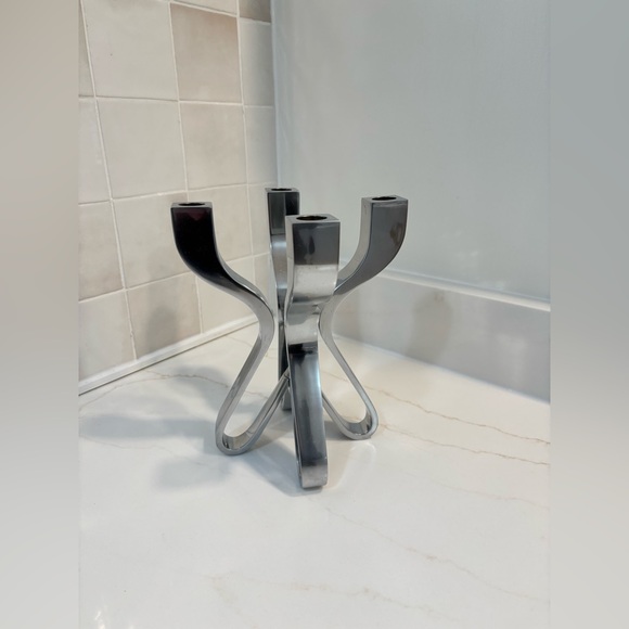 Large Modern Chrome Sculptural Candelabra Heavy 4 Arm Candlestick Holder
